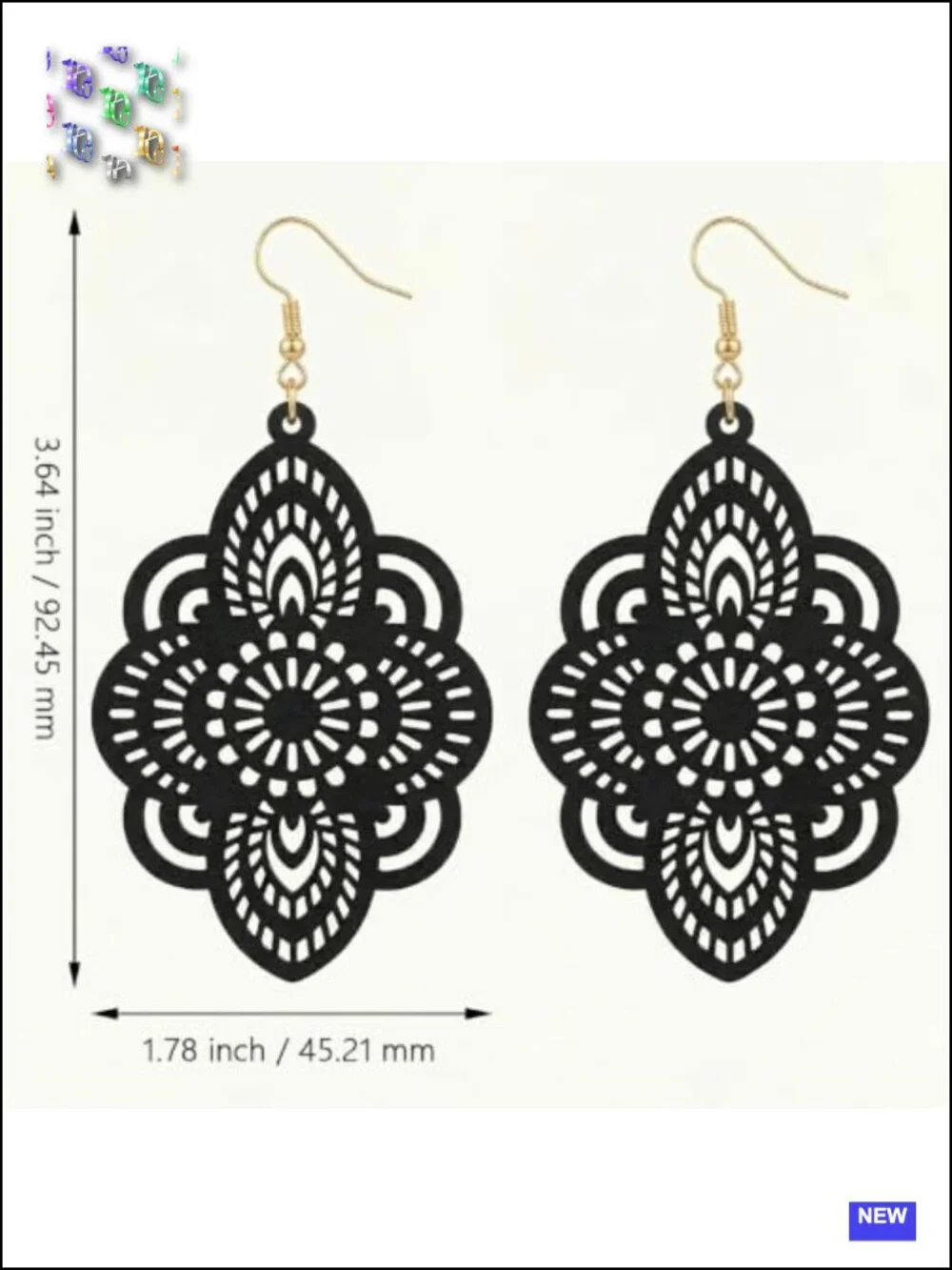 Bohemian Wooden Geometric Dangle Drop Earrings Filigree Pattern